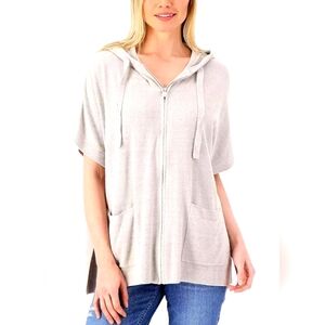 NWT Barefoot Dreams Hoodie Large/XL Cream Cozy Chic Ultra Lite Zip Short Sleeve